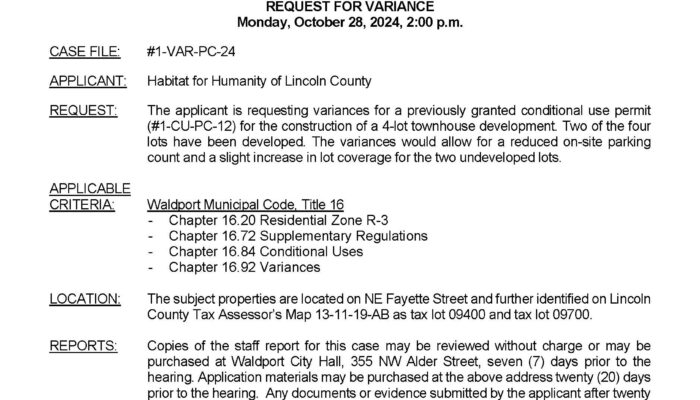 City of Waldport Notice of Public Hearing