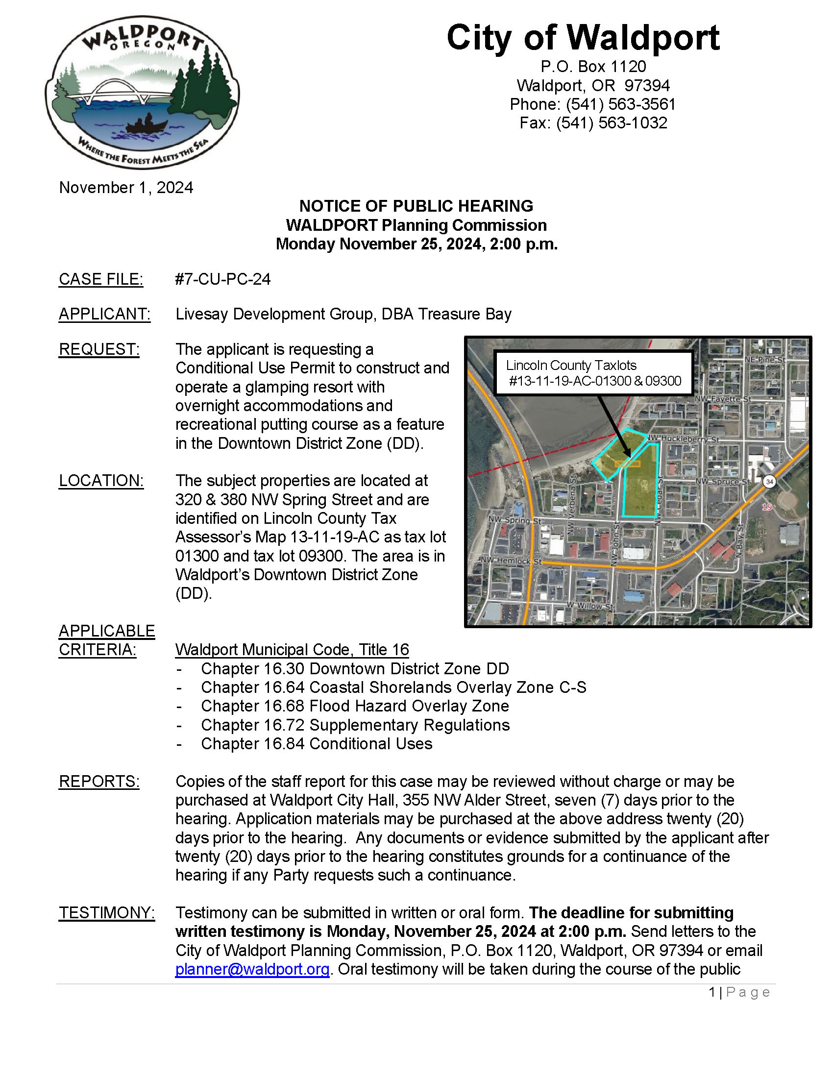 City of Waldport Notice of Public Hearing